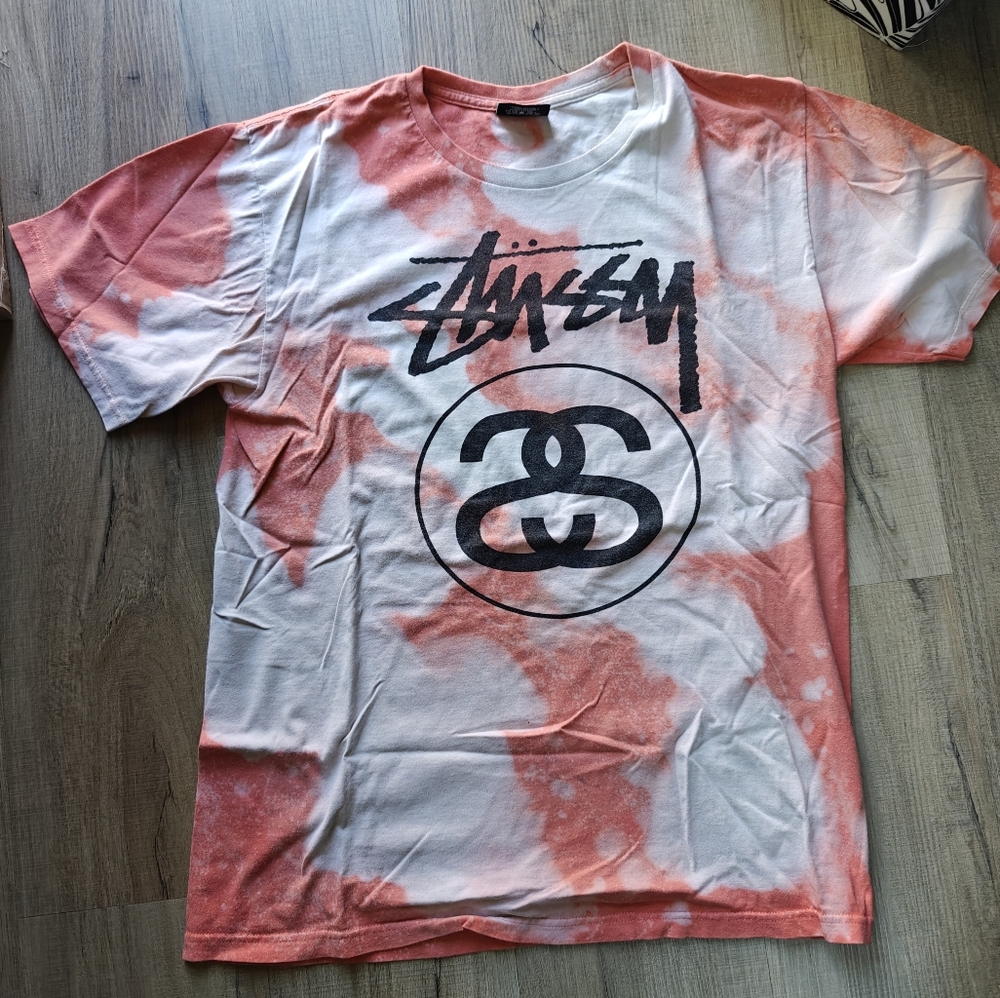 Stussy Red and White Tie-Dye Tee